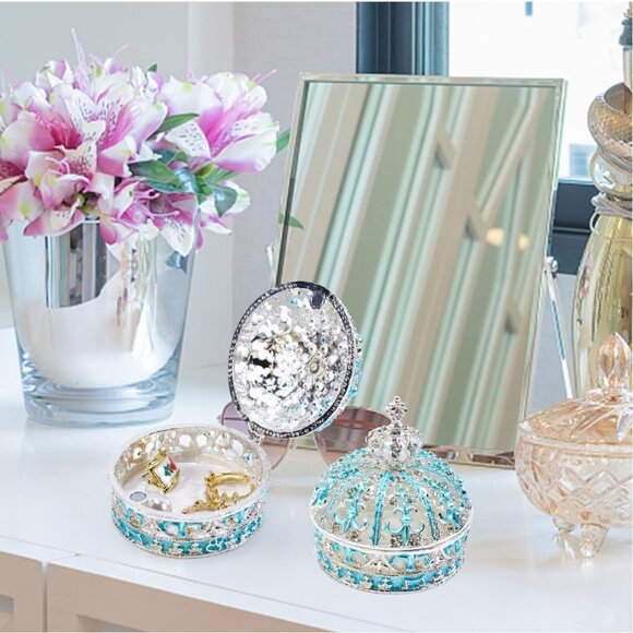 ✨Gawhood Women Silver Crown Trinket Ring Small Tiny Box Rosary Ornament Jewelry - Picture 5 of 6